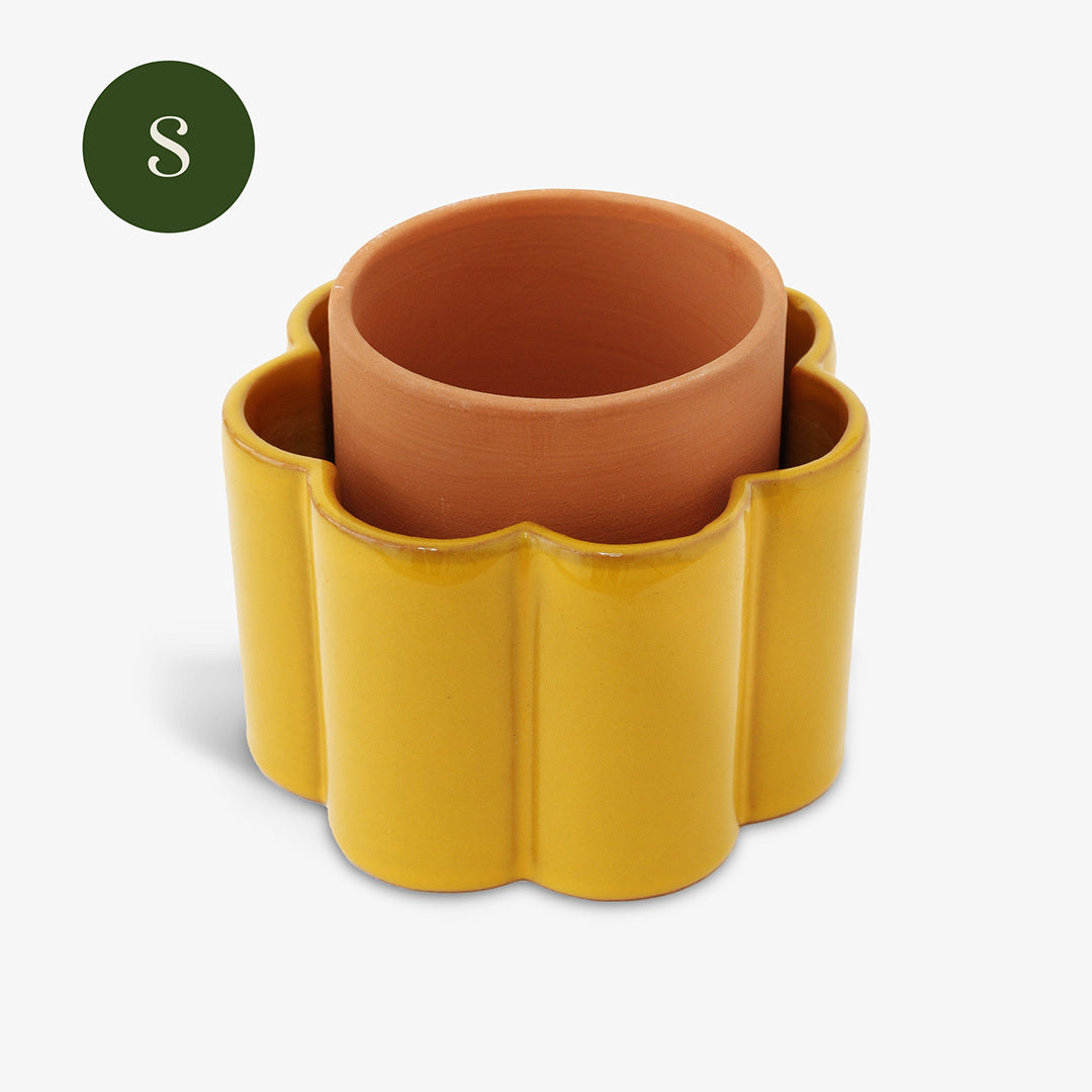 yellow plastic plant pots Self-watering pot Paula Mustard Yellow - Natural hydration for plants