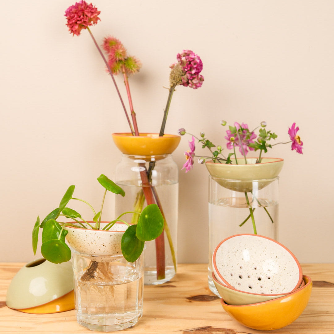 Bobèche Fleurs - Jaune moutarde